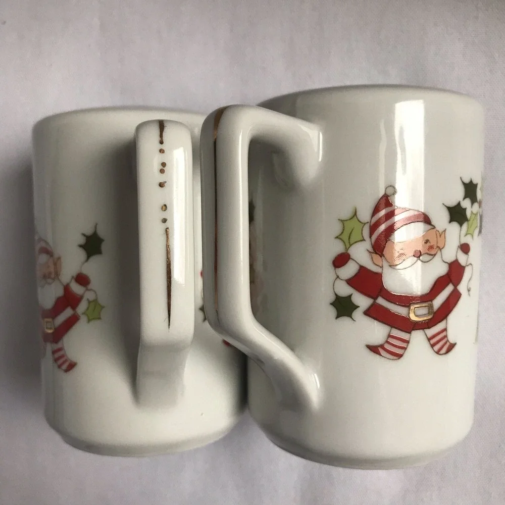 Santa Elf Salt and Pepper Shakers Japan MCM with handles Porcelain Christmas EUC
